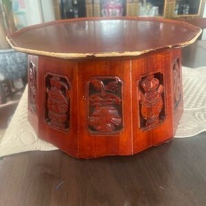 Vintage Octagonal Wooden Table or plant stand with Carved Details